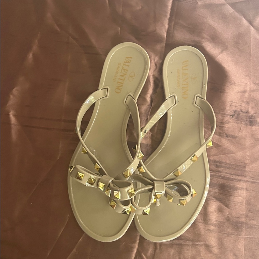 Valentino Cream Sandals with Gold Accents